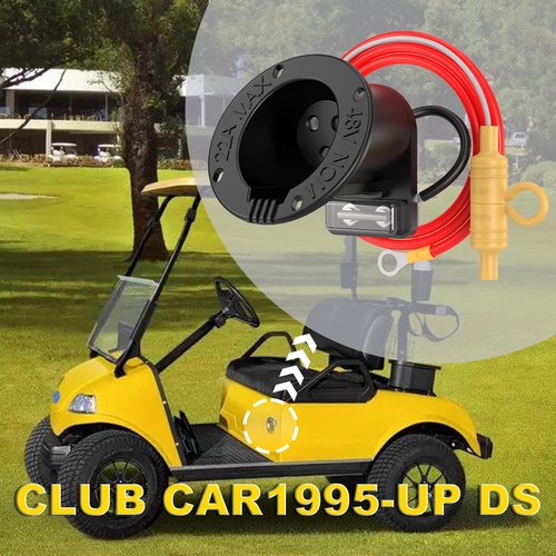 Golf Cart 48V Charger Receptacle with Fuse and Cord for Club Car DS 1995-UP, Club Car DS Charging Port for 1995-UP Golf Cart, OEM# 101802101, 1018021-01,101846801,1018468-01