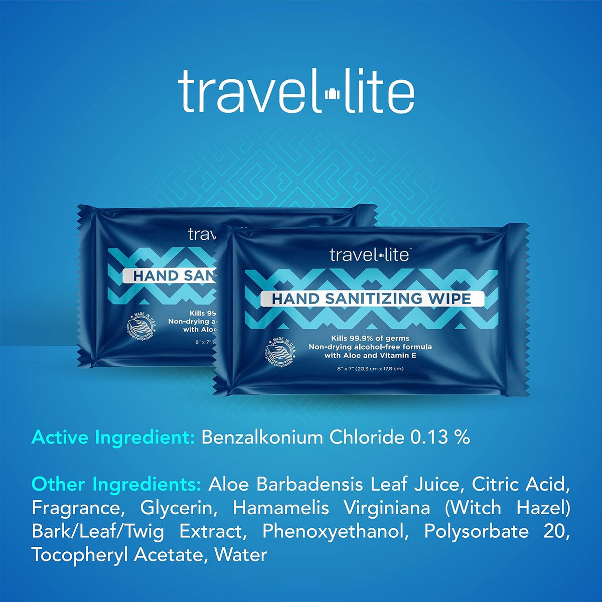 Travel Lite Alcohol-Free Hand Wipes with Aloe Vera and Vitamin E, Fresh Scent 50ct Individually Wrapped Travel Essentials Wipes for Adults and Kids