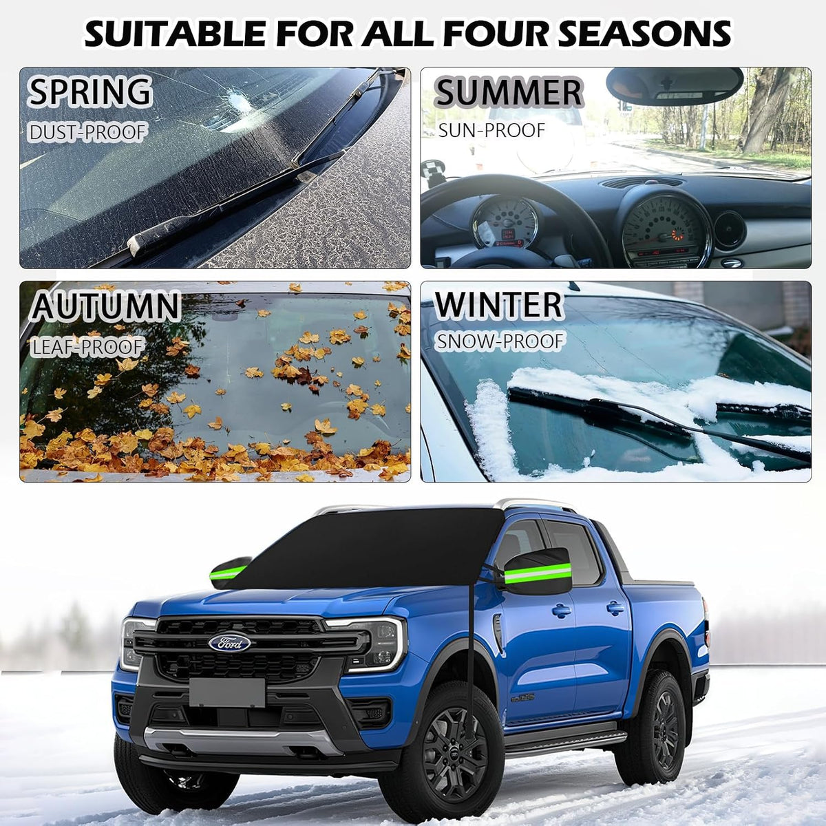 Car Windshield Cover for Ice and Snow, 600D Oxford Fabric Windshield Snow Cover Heavy Duty, Magnetic Car Anti-Snow Cover, Winter Frost Hail Protector for Most Sedan Truck SUV Van MPV (70 x 50 Inch)