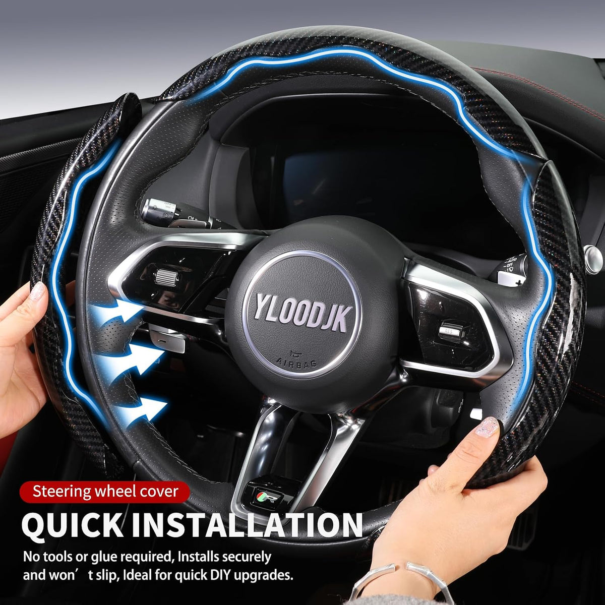 Universal Steering Wheel Cover,Carbon Fiber,3pcs Set(Black)