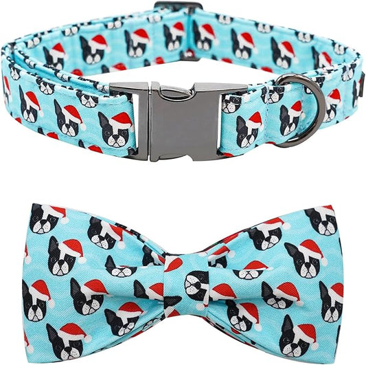 Dog Collar, Christmas Dog Collar Plaid Pet Collar Bow Holiday Bows Girl Boy Puppy Collar Adjustable Pet Collar for X-Small Dogs