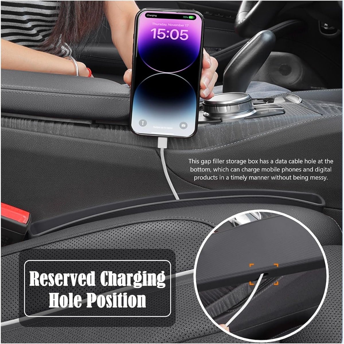 Car Seat Gap Filler Organizer, Auto Side Seat Gap Storage Box for Your Cars, Trucks 2 Pack, Universal Car Accessories Gap Filler Organizer to Fill the Gap Space Between the Console and Seats, Black