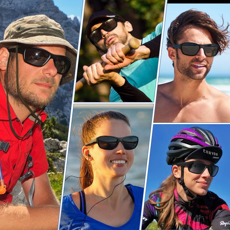 Women's Running Sports Polarized Sunglasses - UV Protection Wrap-Around Frame, Black Sporty Shades for Outdoor
