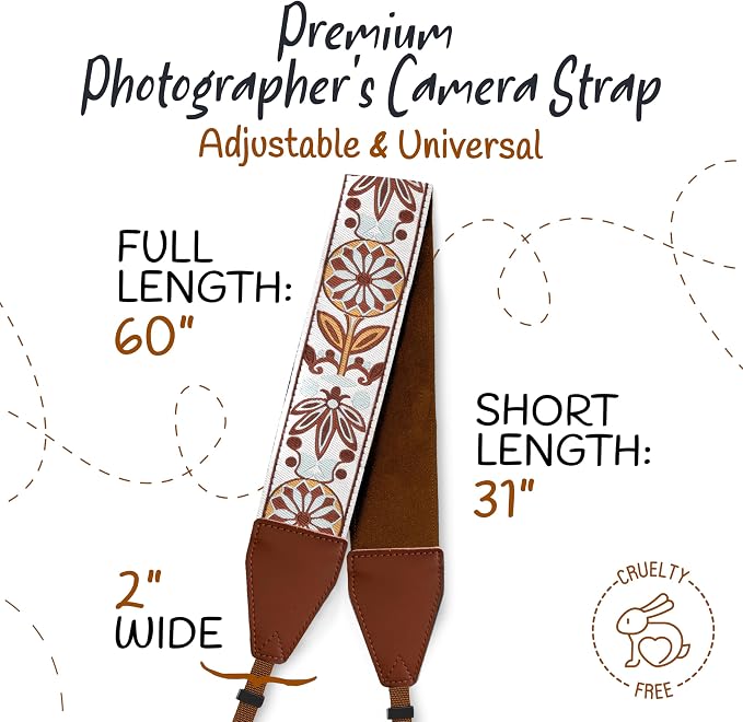Art Tribute Camera Strap, Vintage Embroidered Neck Shoulder & Crossbody Camera