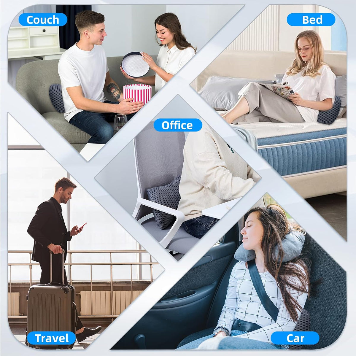Lumbar Pillow, Memory Foam Lumbar Support Pillow for Office Chair and Car Seat, Back Support Pillow for Lower Back Pain Relief, Support Cushion Back Pillow for Sleeping, Driving, Resting