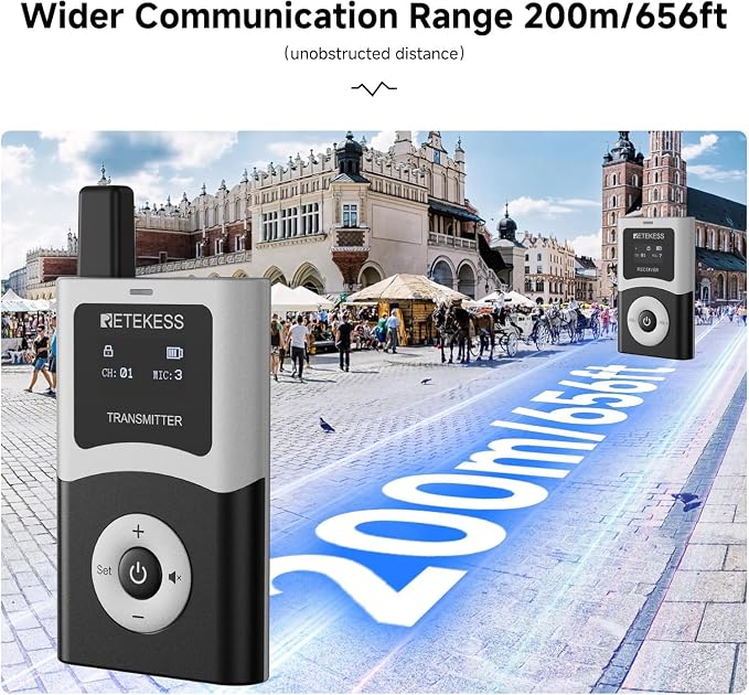 Retekess T130U Audio Tour Guide System, U-Band Digital Mode, 60-Slot Charge Case