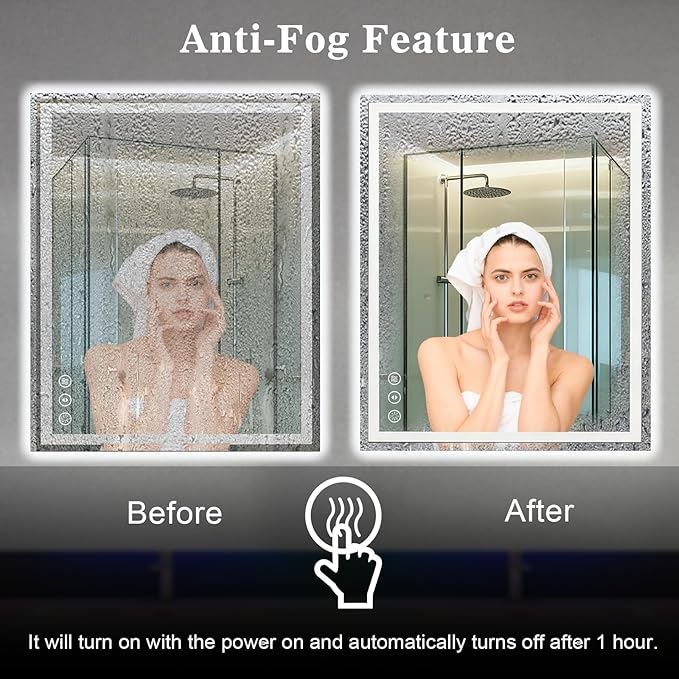 WTTY LED Bathroom Mirror 55"x30" with Back and Front Light,Modern LED Mirror for Bathroom,Stepless Dimmable Lighted Bathroom Vanity Mirror with Anti-Fog,Memory Function,Shatter-Proof