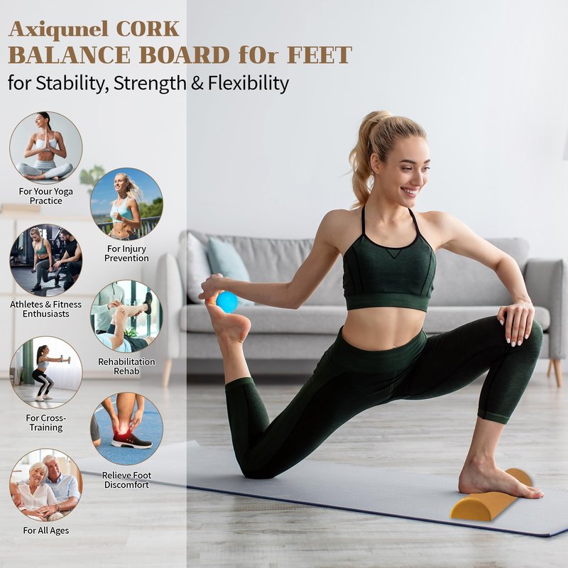 Upgraded Balance Trainer, Cork Balancing Board with User Guide-12In, Foot Ankle Strengthener Calf Stretcher, Plantar Fasciitis Bunion Arch Relief, Stability Trainer Double Leg Foot Strength Equipment