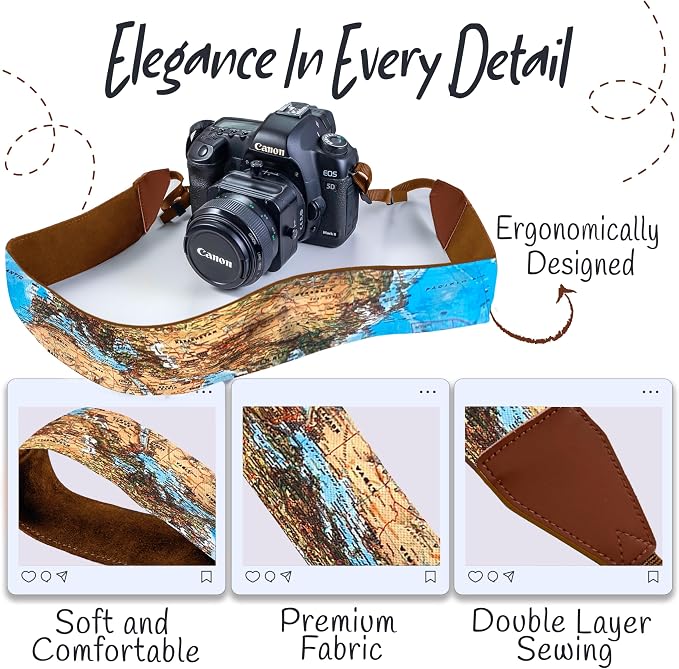 Art Tribute Travel Camera Strap World Map