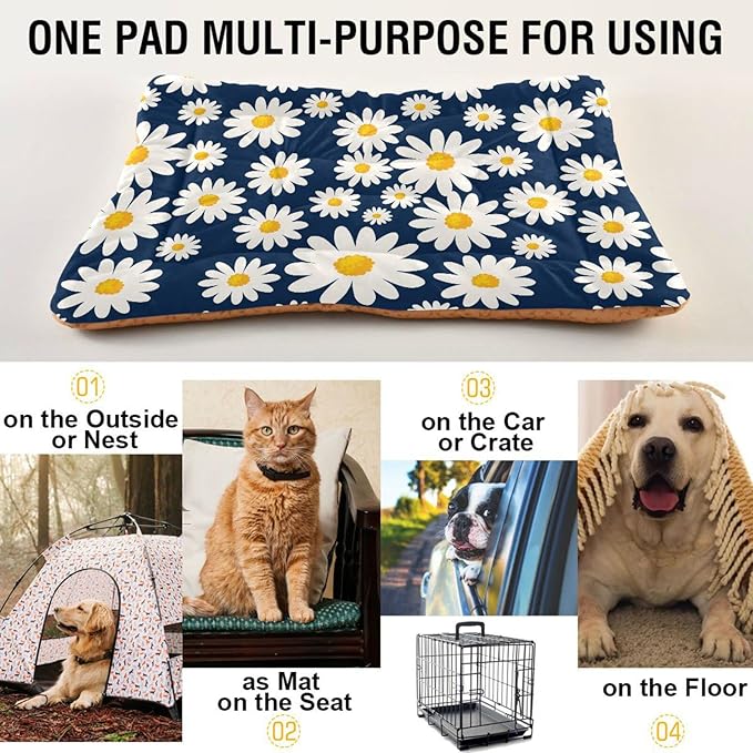 Daisy Floral Pet Bed Cute Dog Bed Mat Absorbing Non Slip Pad Pet Sleeping Mat for Small, Medium, and Large Dogs Puppy Cat 24 in x 18 in