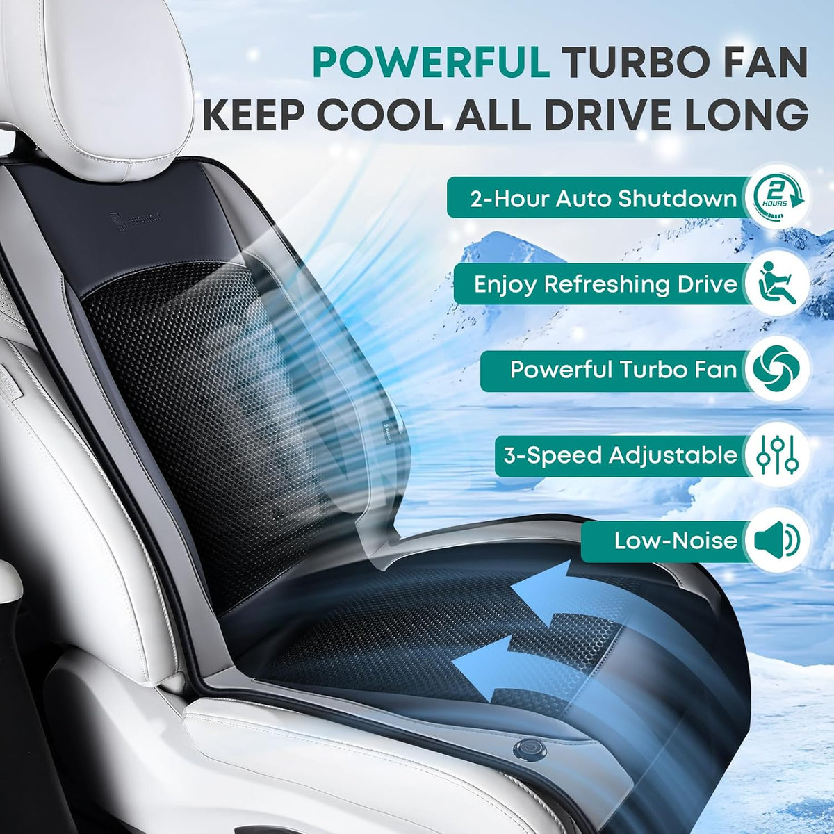FLORICH Cooling Car Seat Cover Front Seat, 12V-24V Ventilated Seat Cushion, Cooling Car Seat Cushion with 2 Powerful Turbo Fans 3-Speed Adjustable for Summer Driving, Universal Fit for Car SUV Truck