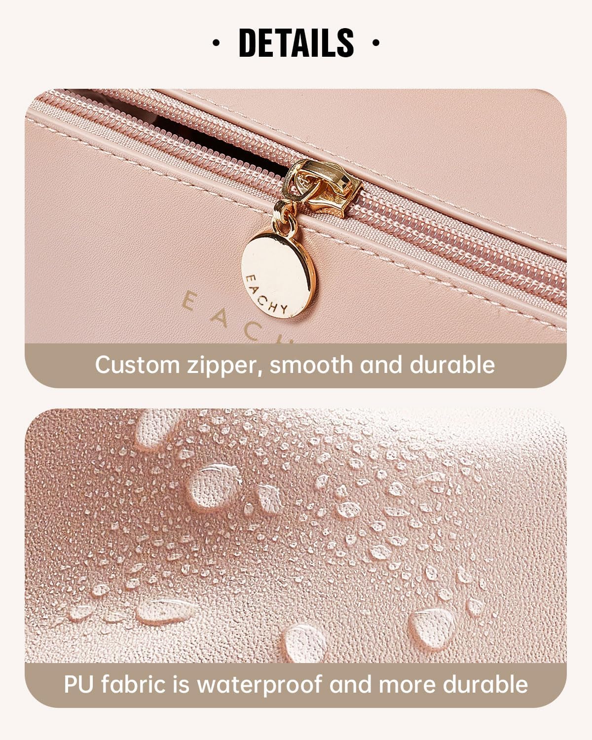 EACHY Travel Makeup Bag for Women, PU Leather Cosmetic Bag, Pink, Large