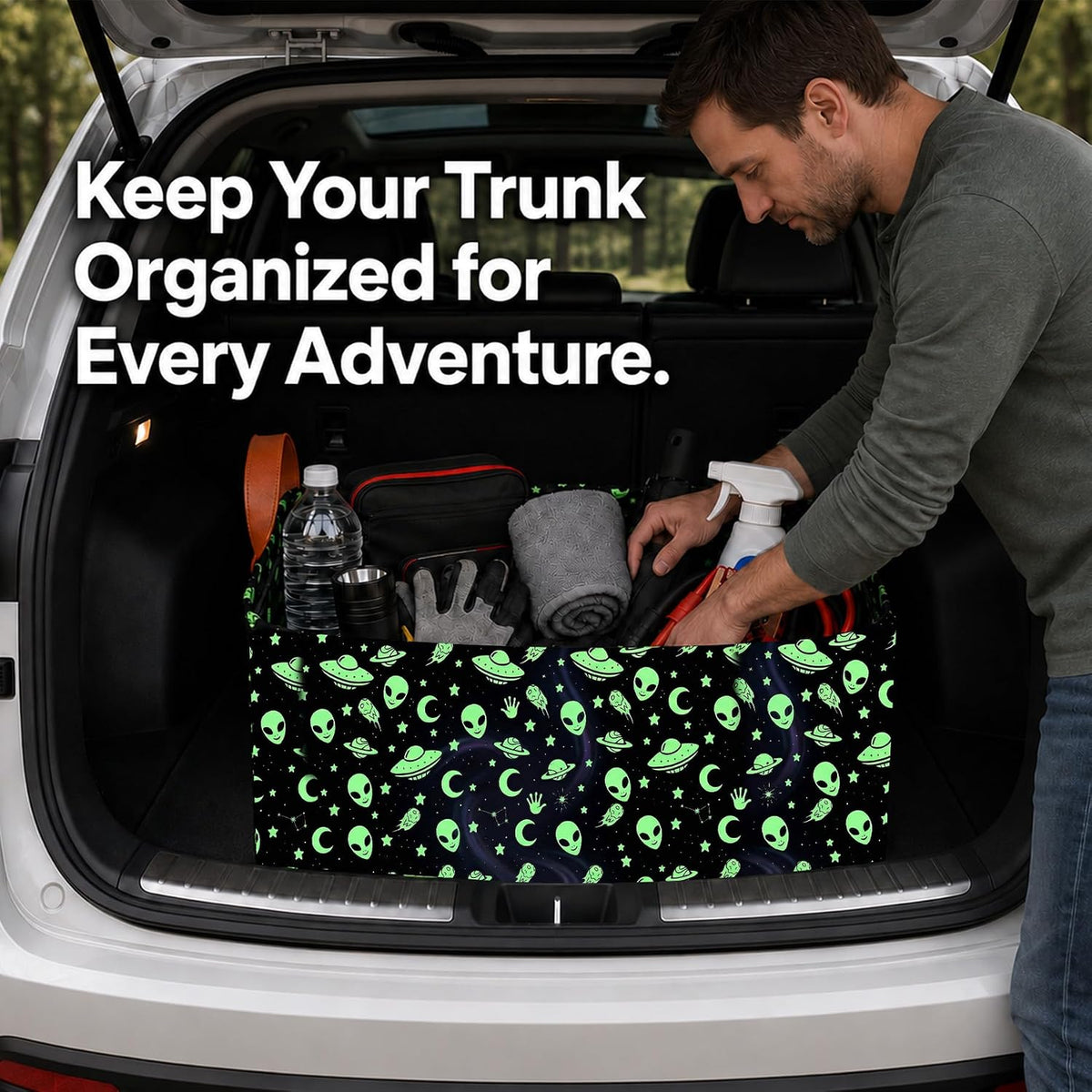 Daisy Car Trunk Organizer, 20L Collapsible Auto Storage Basket with Handles, Waterproof Reusable Shopping Grocery Bags for SUV, Truck,Daisy Cars Boot Organizer Gifts for Women Men Drivers