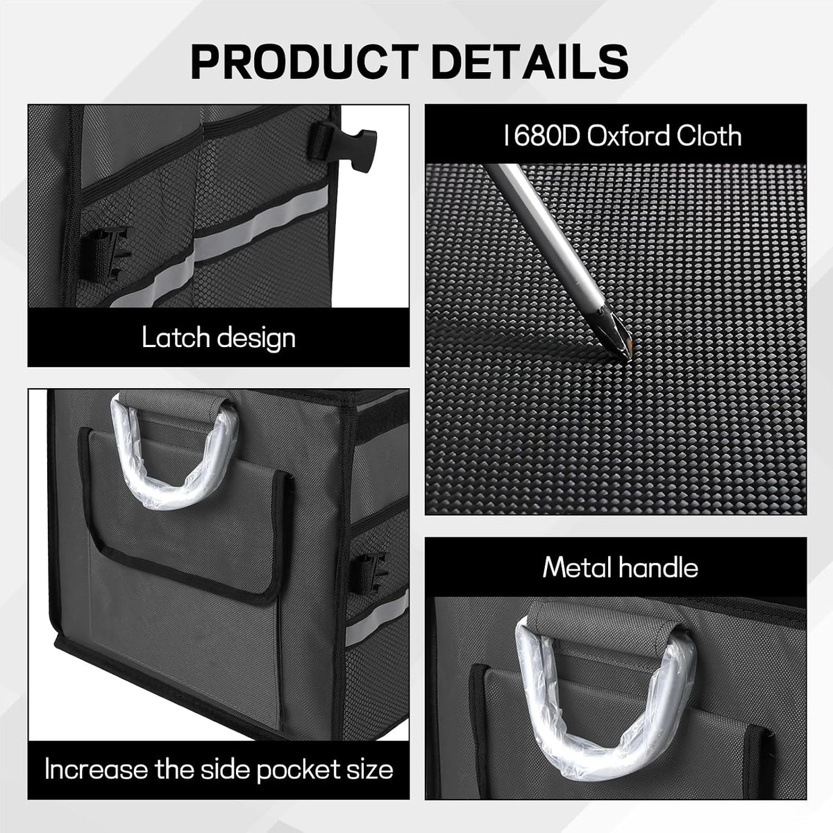 Car Trunk Organizer with Lid, 28L 2-Compartment Collapsible Trunk Cargo Storage Box, Waterproof Oxford Vehicle Backseat Storage Organizer with Base Plate & Metal Handle, Car Accessories (Black)