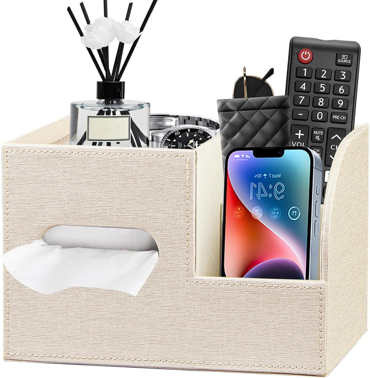 PU Leather Square Tissue Box Cover with Storage Tray,Cube Tissue Box Holder