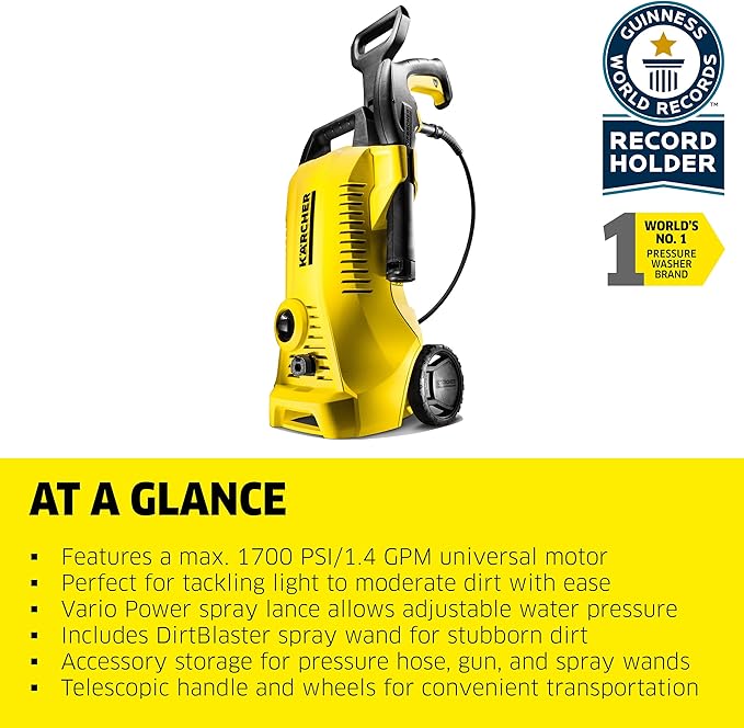 Kärcher Pressure Washer, K2 Power Control, Max 2000 PSI, 25 ft. Hose, 2 Spray Wands - 1.45 GPM