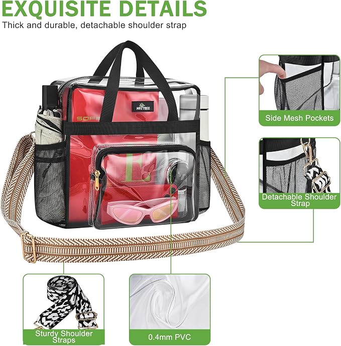 MAY TREE Clear Bag for Stadium Events, Transparent Bag for Concert Sports Gym
