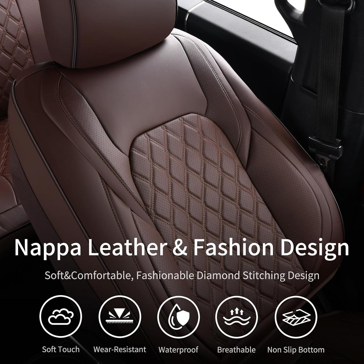 Huidasource Ford F150 F250 Custom Seat Covers, Full-wrap Car Seat Protector Fit for Ford F150 2015-2026&F250 F350 F450 2017-2026 All Cab XL XLT Lariat King Ranch Platinum(Front Pair/Coffee)