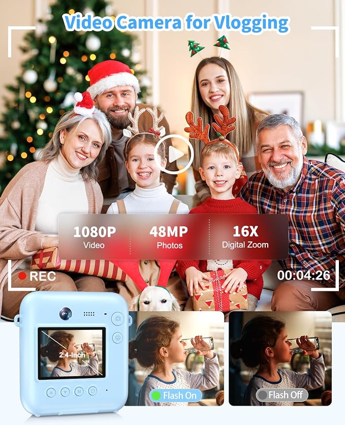 Digital Camera for Kids Instant Print, 48MP Dual-Lens Kids Camera for Girls
