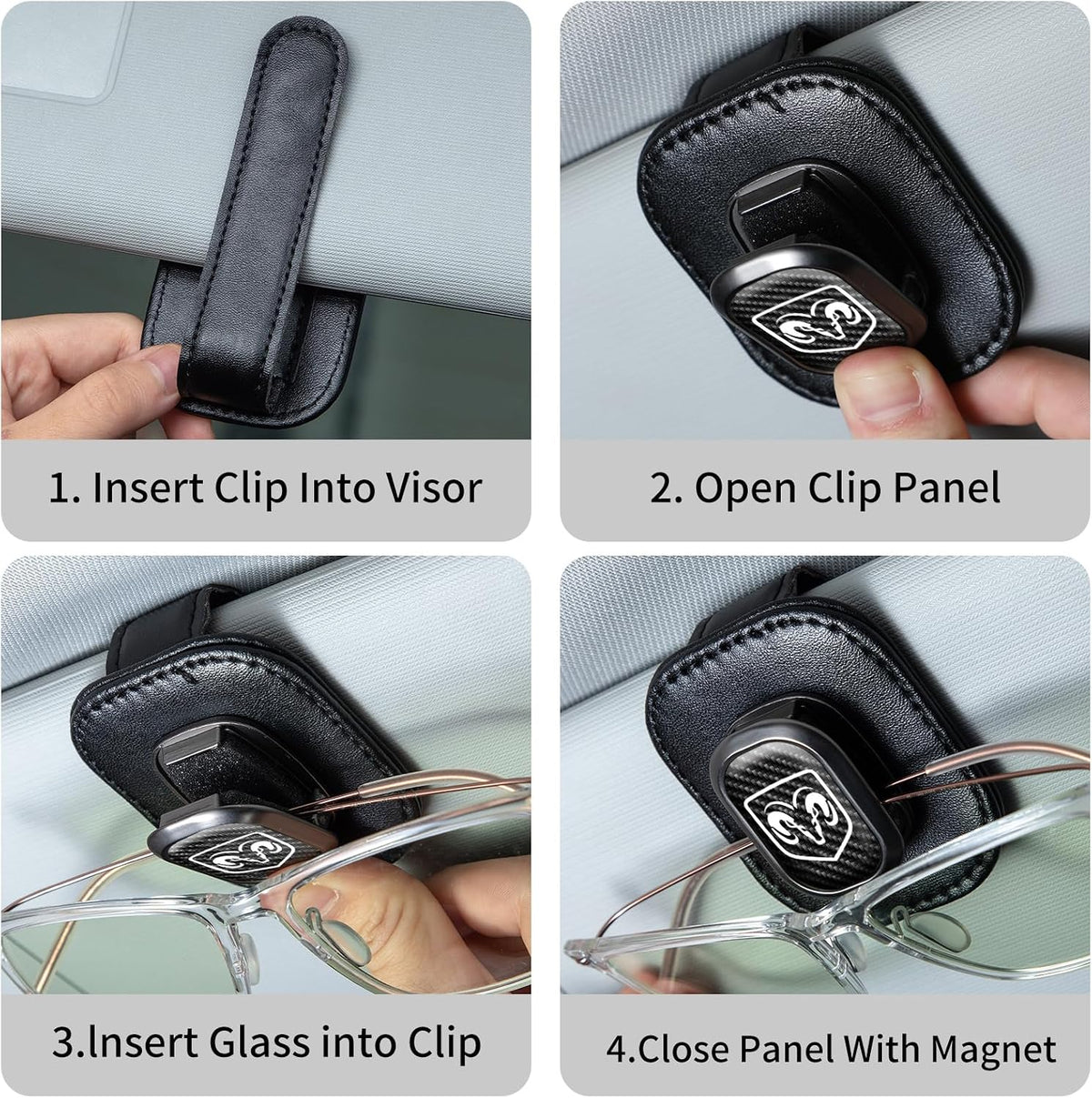 Sunglasses Holder, Leather Glasses Holders Compatible with Dodge Series Car Sun Visor, Eyeglasses Hanger and Ticket Card Clip Eyeglasses Mount for Car, for Accessories, Black