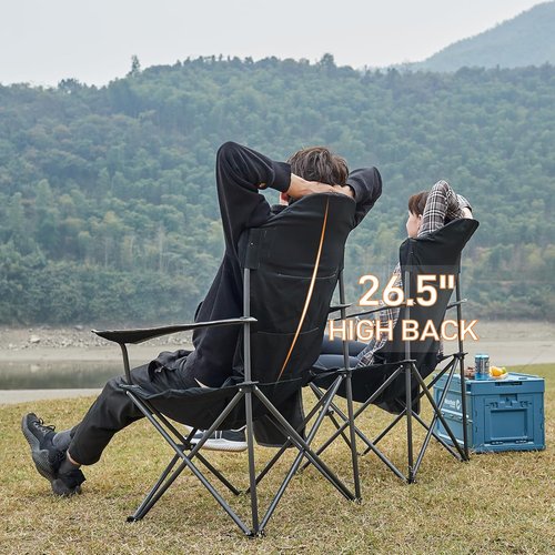 Ever Advanced Folding Camping Chair - High Back Padded Oversized Portable Lawn Chairs | Lightweight Steel, Black (2 Pack)