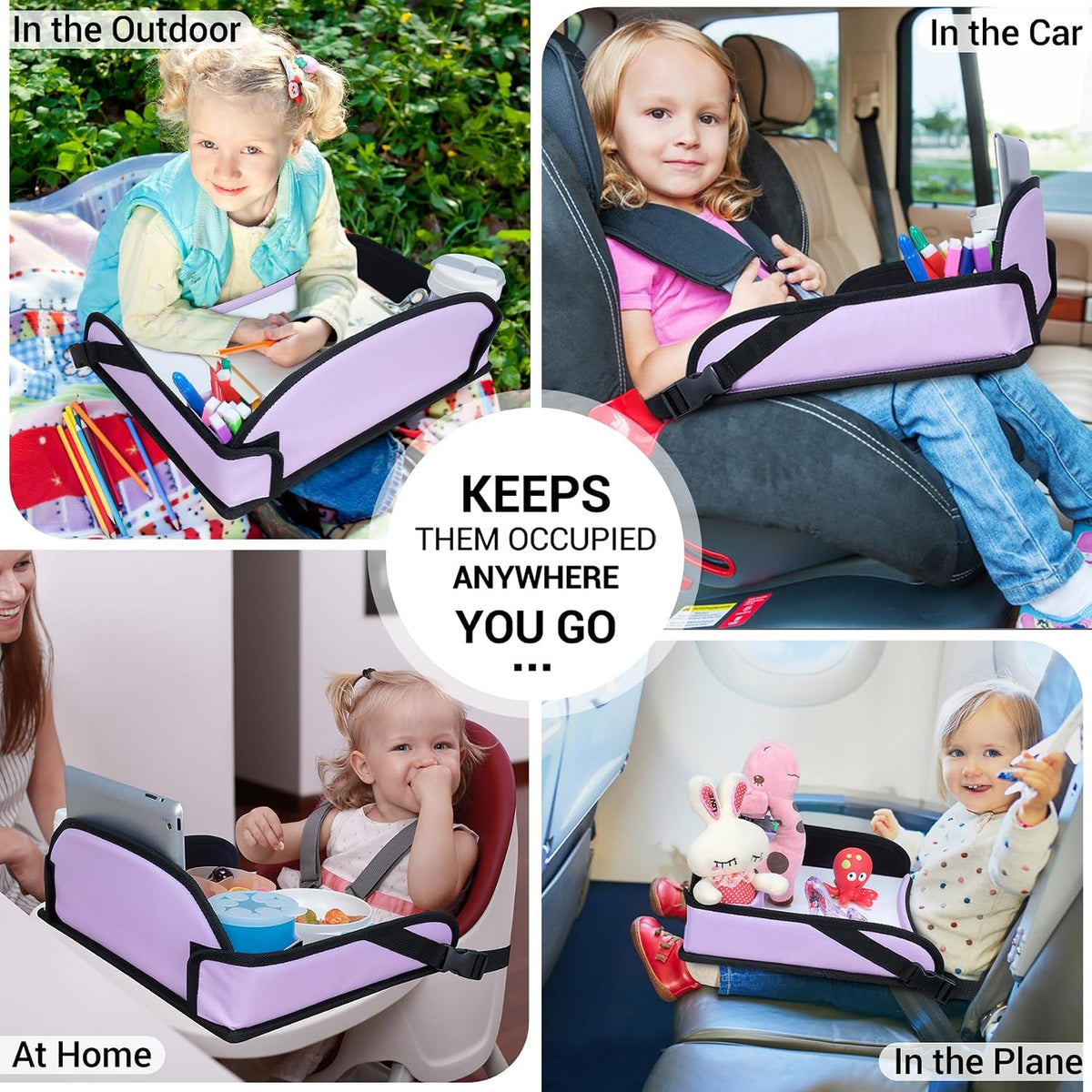 COOLBEBE Kids Travel Tray for Car Seats, Toddler Lap Desk, Purple