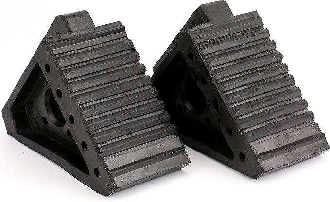 Fasmov 2 Pack Solid Rubber Heavy Duty Wheel Chock, Ergonomic Carry Handles, Premium Chock for Car, Travel Trailers, RV, Truck, and ATV