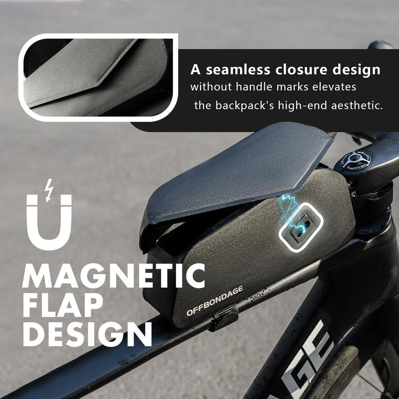 OFFBONDAGE Top Tube Bike Frame Bag Magnetic Switch Waterproof Bikepacking Bicycle Storage Bag for Gravel Road Bike (Black)