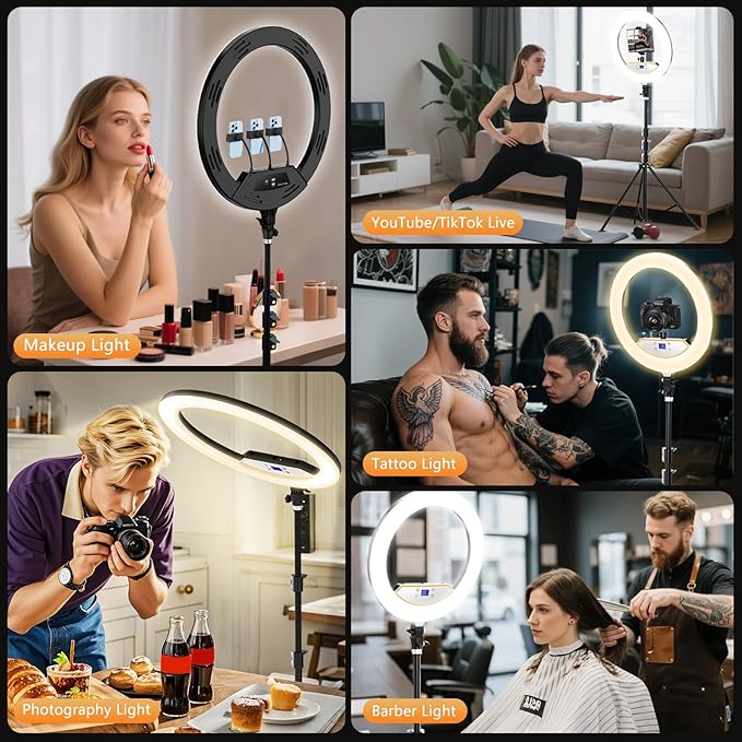 22'' Ring Light with 75'' Tripod Stand, LED Display/2 USB Ports/6500K Dimmable