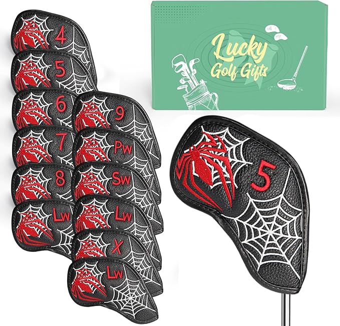 Golf Club Covers Iron Value 12 Pack Stylish Synthetic Leather Headcover, Embroidery Numbers Head Covers Universal Protector Fit Main Iron Wedge Clubs, Accessories Travel for Men Women