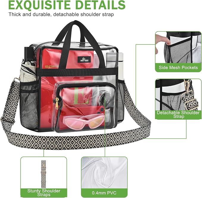 MAY TREE Clear Bag for Stadium Events, 12×6×12 Clear Tote Bag