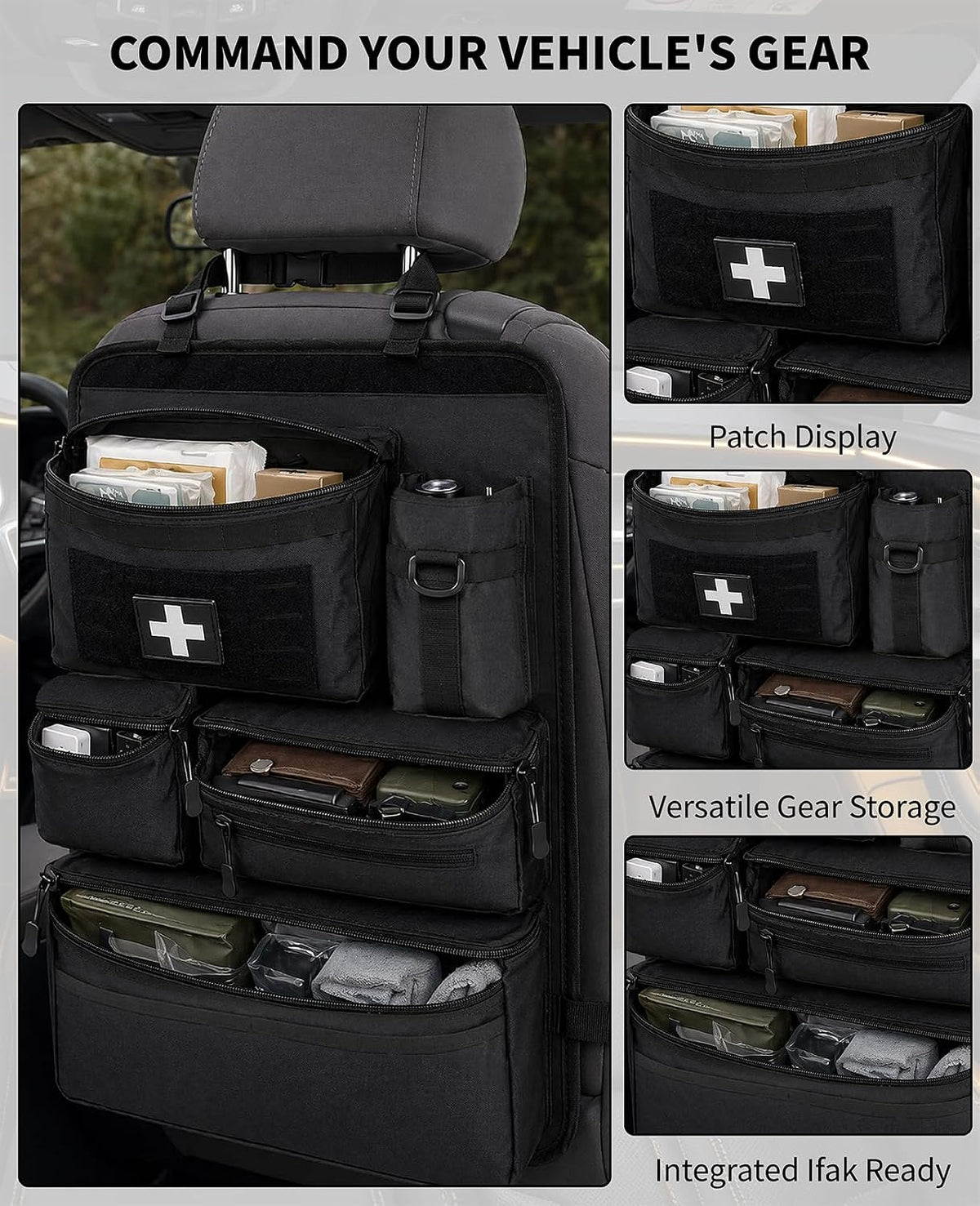 Tactical Car Seat Back Organizer, Heavy Duty Molle Truck Storage