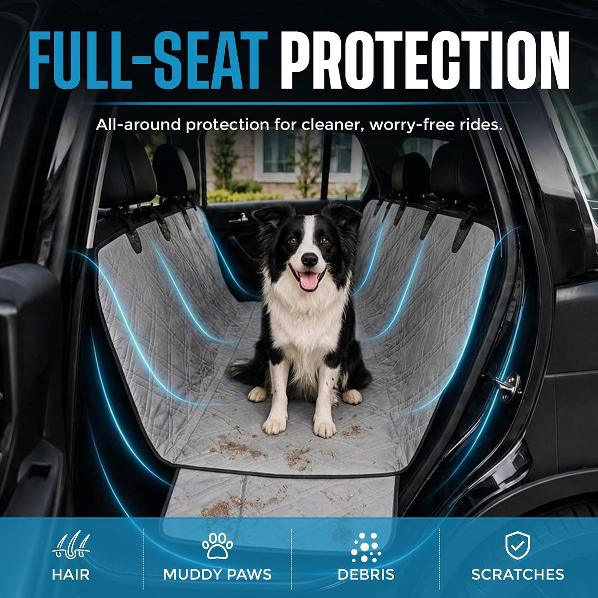 Bulldogology Dog Car Seat Cover Waterproof Heavy Duty Bench Dog Hammock Backseat Protector from Hair, Muddy Paws, Scratches - Pet Car Seat Cover for Cars Trucks SUVs (X-Large, Grey)