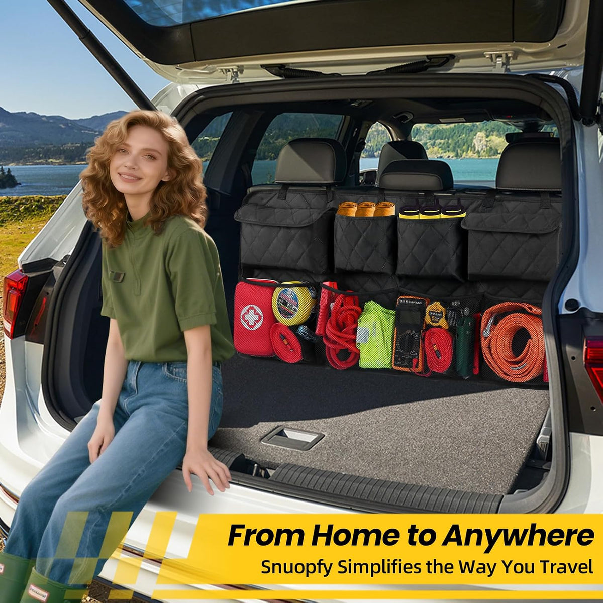 Car Trunk Hanging Organizer 3D Textured Ripple Design, Cotton-Padded Farewell to Collapse, Reinforced Stitching, Extra-Wide Pocket, Backseat Grocery Storage Bag with 8 Pockets for SUV,Truck,Van