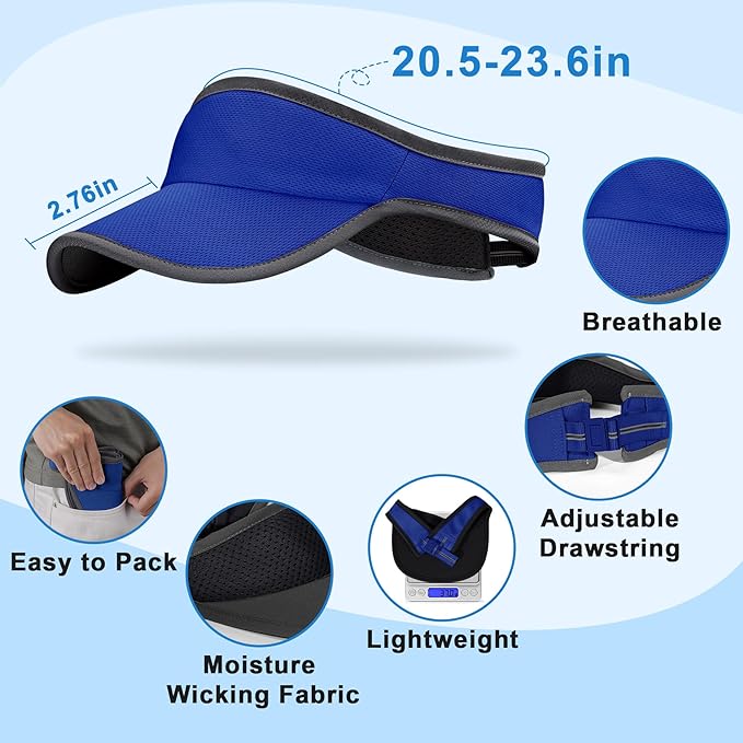 Sports Sun Visor for Men Women, Lightweight Soft Quick-Dry Visor Hat, Packable Tennis Golf Running Visor