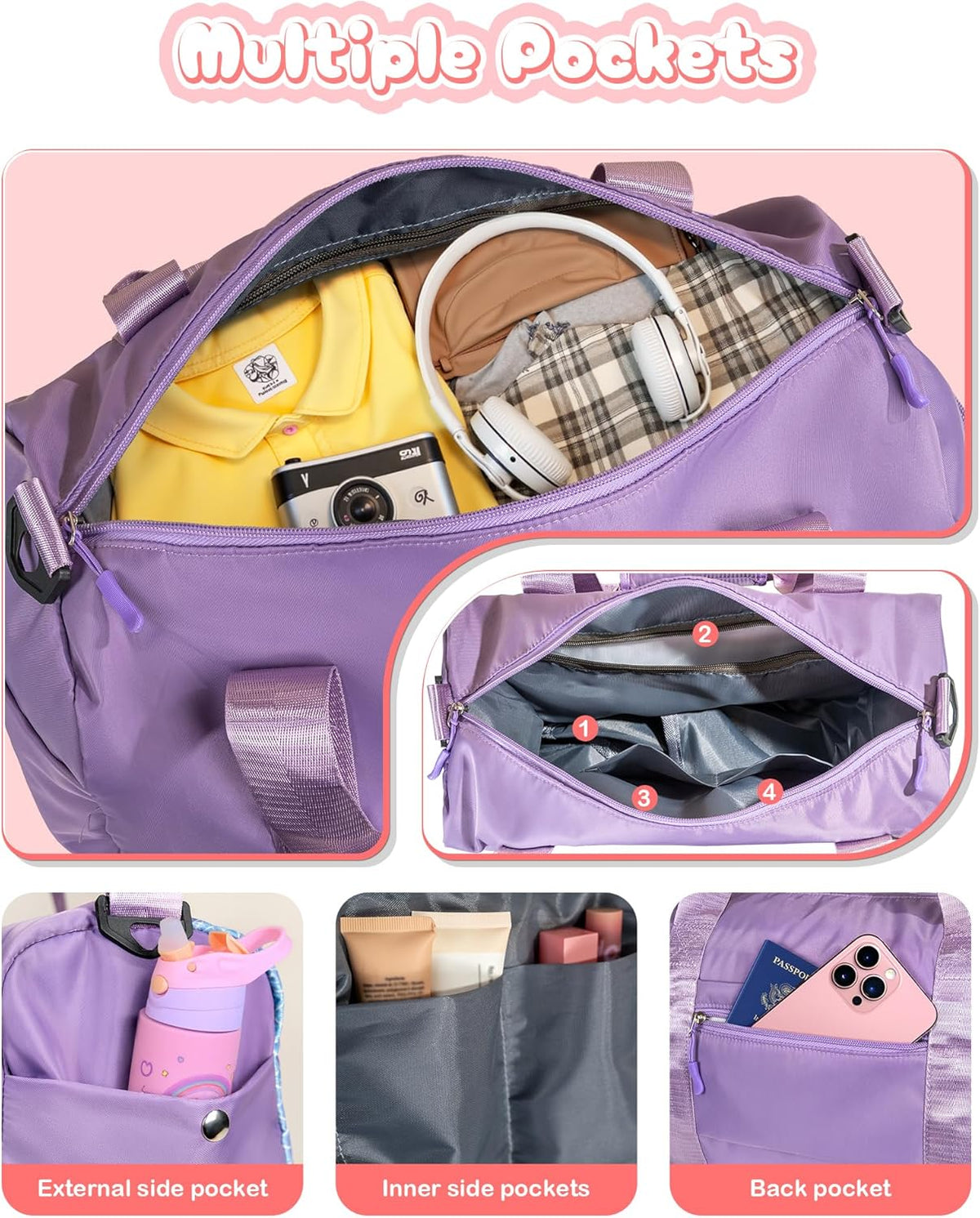 Skiennix Girl Gym Bag - Personalized Weekender with Shoe Compartment & Makeup Pouch | Ideal Birthday Gift for 4-Year-Olds (Letter R)