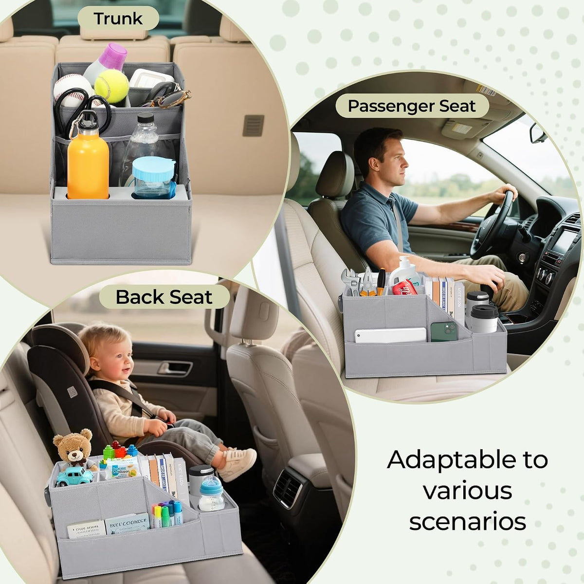 Easi Foldable Car Seat Organizer With 12 Storage Compartments 2 Metal Cup Holders, 2 Pack Back Seat Car Organizer For Car Accessories, Front Seat organizer For SUV Truck Van Sedans, Gry