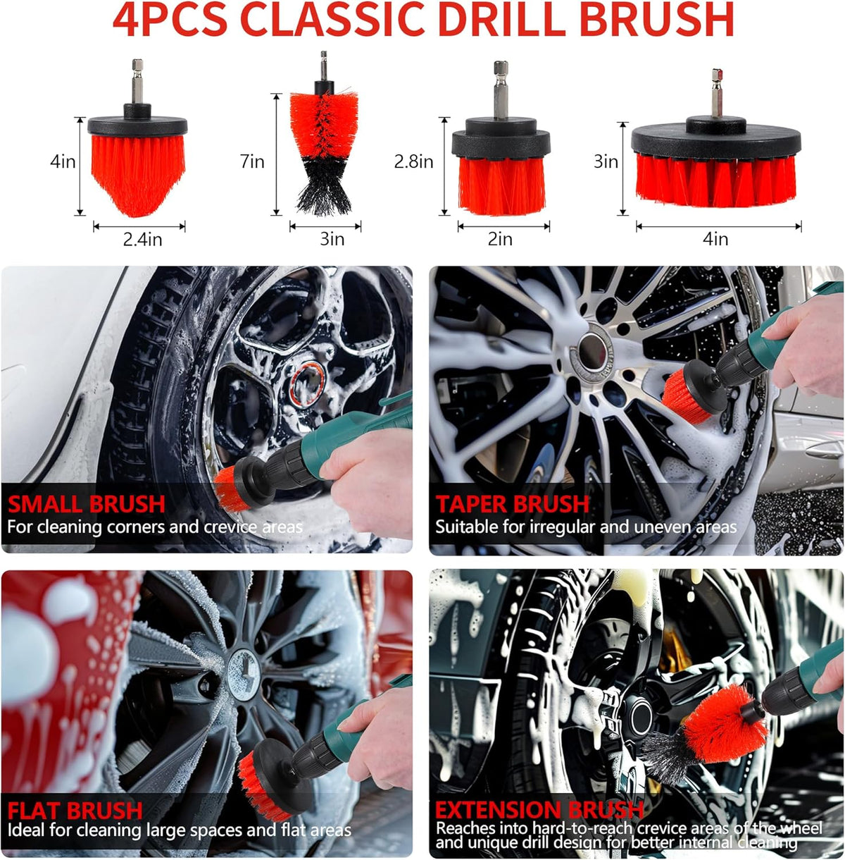 35Pcs Car Detailing Kit & Car Cleaning Kit, B：35PCS-R | Windshield Tool, Long Wheel Brush & 2 Angled Brushes, 4 Polishing Pads & 4 Wax Pads, Red Tool Box, Gift for Men