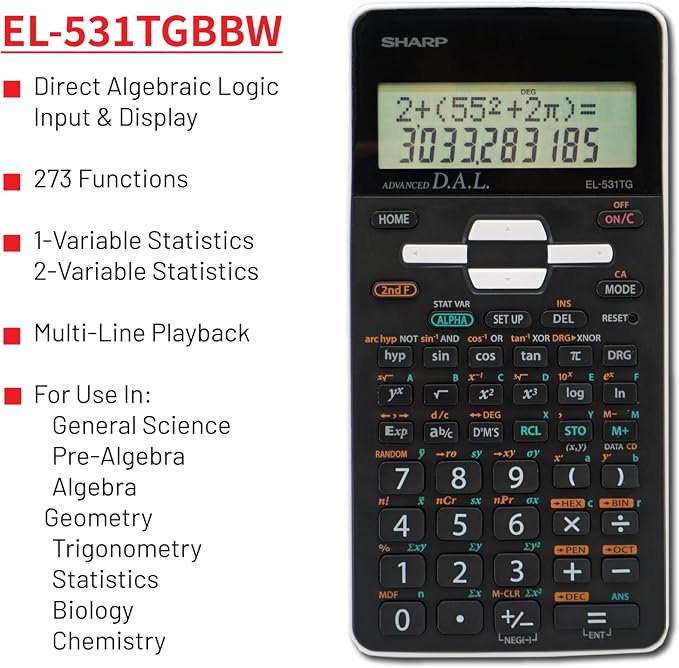Sharp EL-531TGBBW 12-Digit Scientific/Engineering Calculator