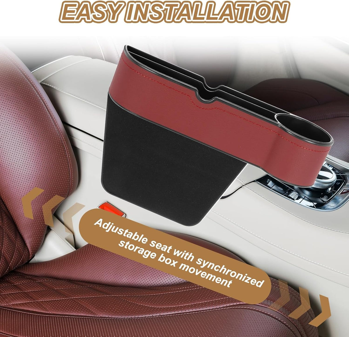 HARFINGTON Car Seat Gap Filler Organizer 10.6 x 7.1 x 2.8 Inch ABS+Leather Universal Car Organizer Storage Box Between Seat and Console(Left) with Cup Holder for Phone Keys, Black