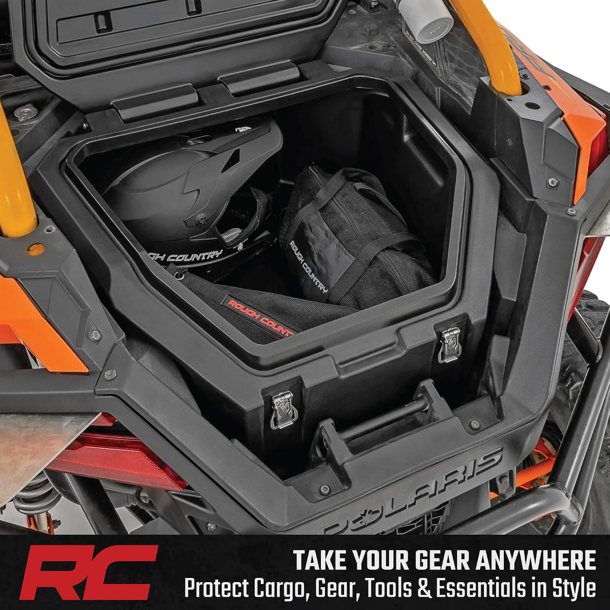 Rough Country Rear Bed Cargo Box for Polaris RZR Pro R/Pro R 4 (2 & 4-Seat Models) - 63.5-Gallon Storage Capacity, Watertight Seal, High-Impact UV-Resistant, Lockable Latches