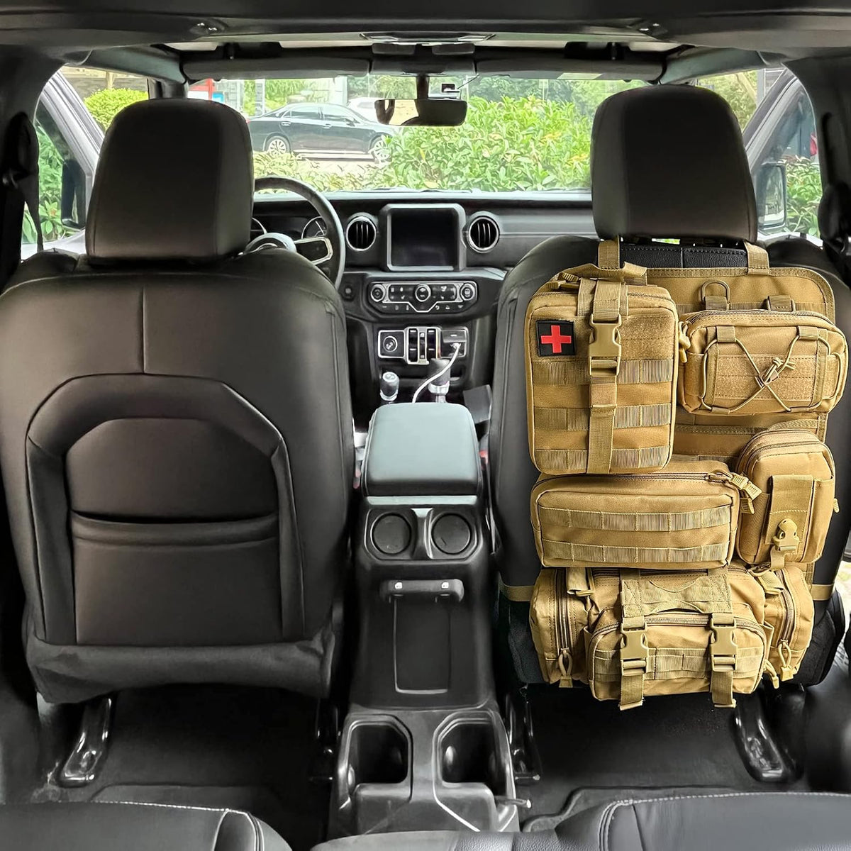 Universal Tactical Vehicle Back Seat Organizer with 5 Molle Pouch Molle Pouches Truck Seat Organizer Tactical Gear for Car Truck Ford Jeep Vehicle