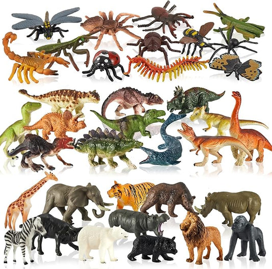 Dinosaur Toys for Kids 3-5, Insects and Bugs, Safari Jungle Animal Figures, 3 in 1 Animal Toys Figurines with T-Rex, Party Favor Gifts for Boys Girls, 36PCS