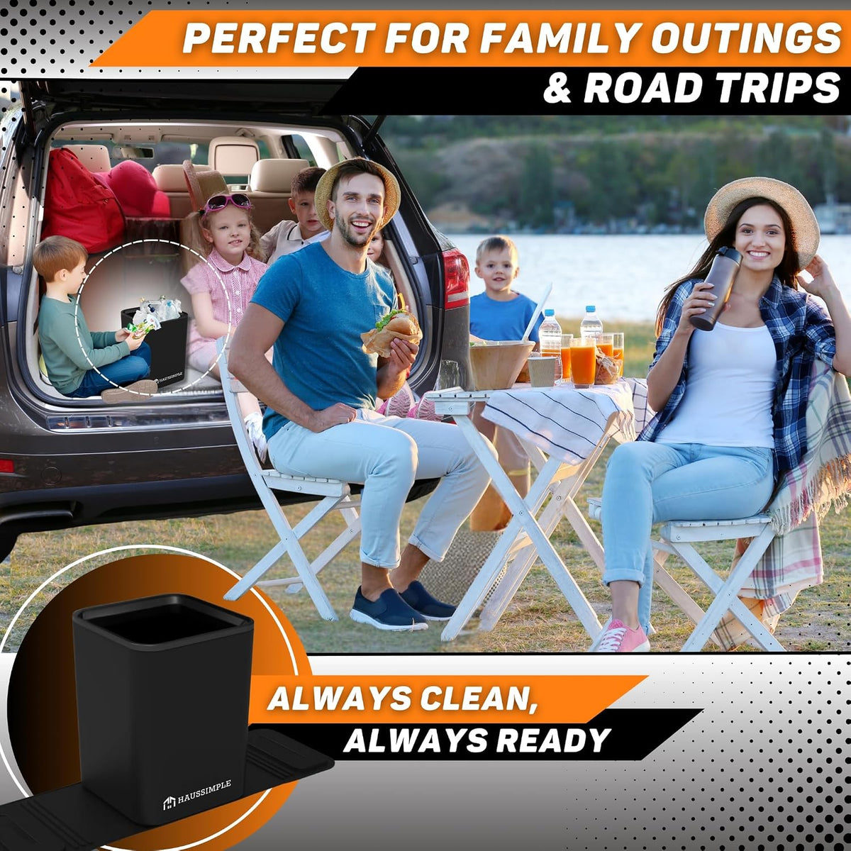 Car Trash Can with Stability Wings – Leakproof Portable Garbage Bin for Fabric & Rubber Mats – Compact Durable Plastic Auto Organizer for Cars, SUVs, Trucks (Black, Medium)