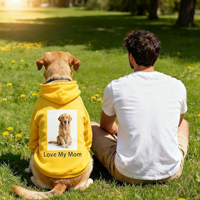 Custom Dog Hoodie, Personalized Sweatshirt with Photo Text Name Logo, Customized Hooded Sweater for Small Medium Large Dogs & Cats (Yellow, XXXX-Large)