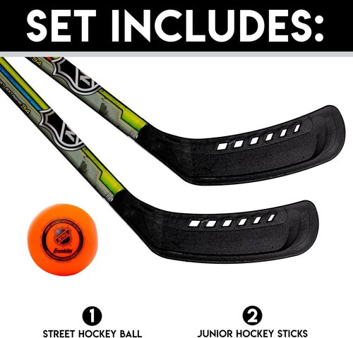 Franklin Sports NHL Kids Street Hockey Stick Set - (2) Youth Sticks & (1) Roller Hockey Ball | Ideal Starter Set