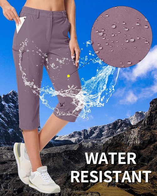 MAGCOMSEN Women's Hiking Capris - Lightweight, Water-Resistant Cargo Pants with 5 Pockets for Outdoor Adventures