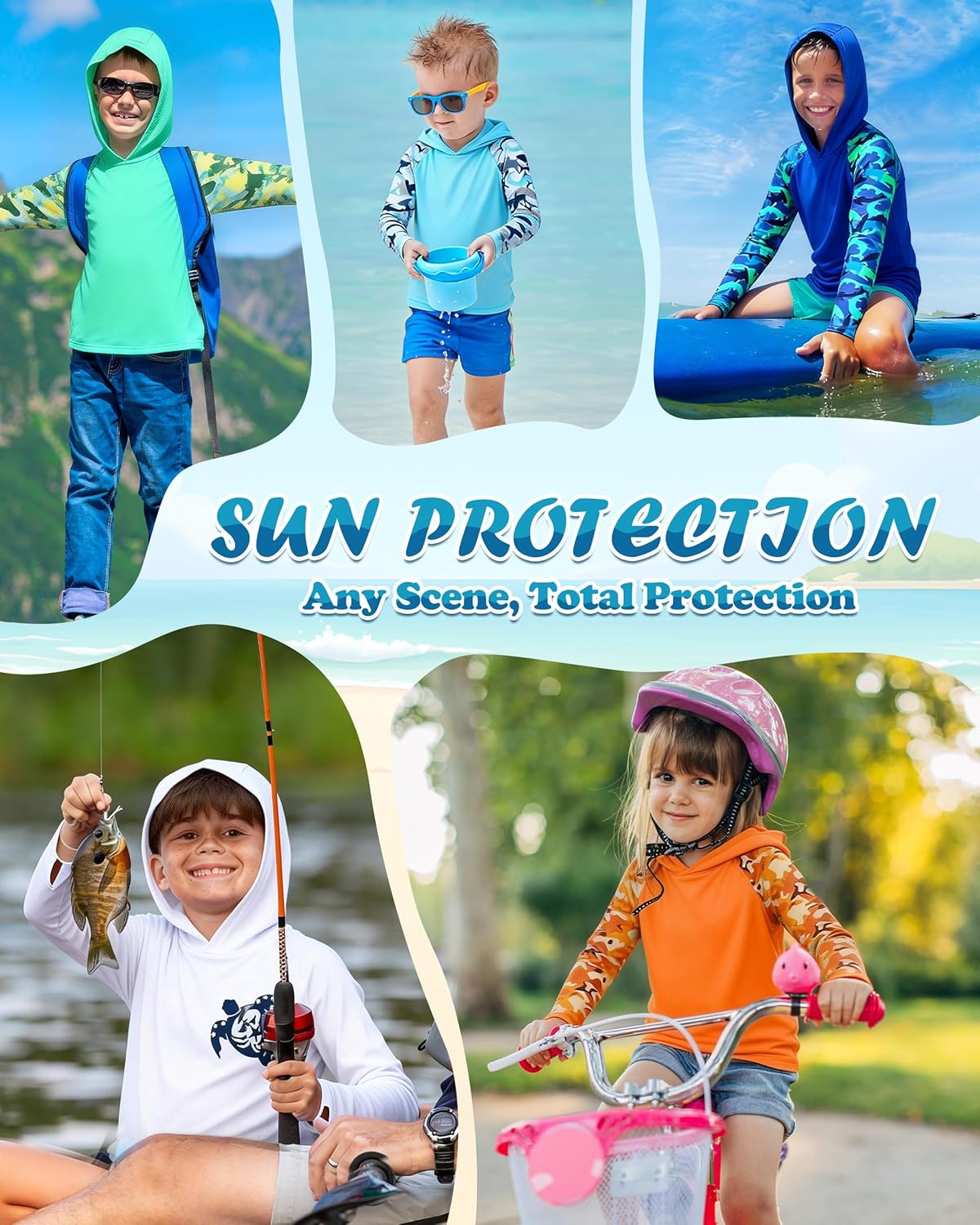 Skiennix Boys Rash Guard Swim Hoodie - UPF 50+ UV Protection Long Sleeve Fishing Shirt | Kids SPF Water Shirt