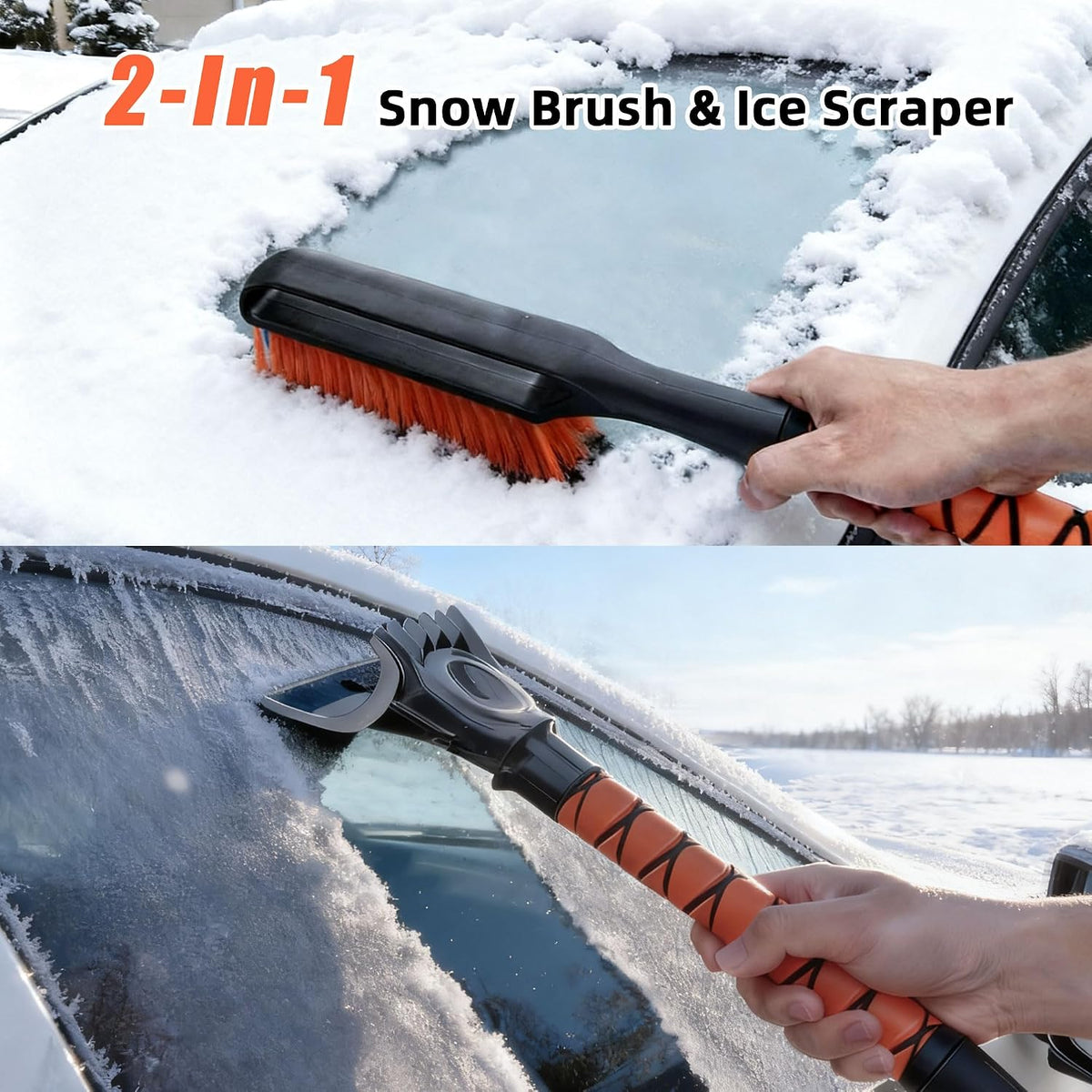 27" 2-in-1 Snow Brush and Ice Scrapers for Car Windshield [Military-Grade Rugged Durability] Removable for Easy Storage, Suitable for Sedans, SUVs and Trucks（Orange）