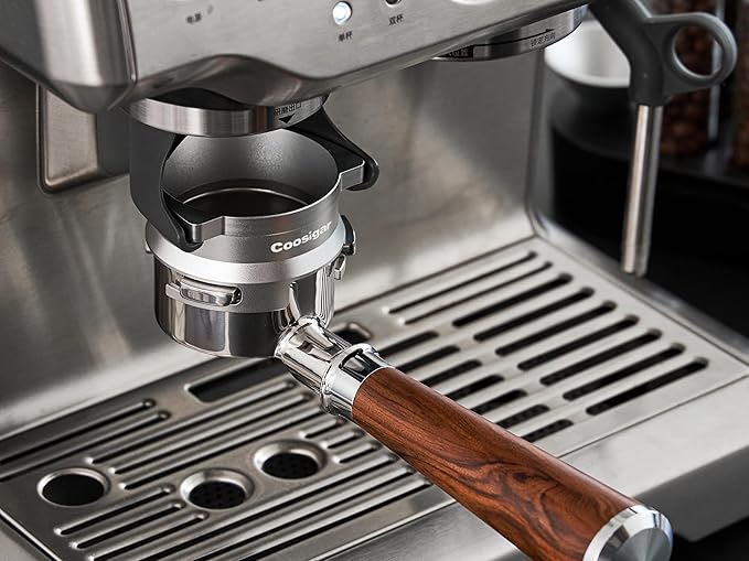 54mm Espresso Dosing Funnel and Puck Screen Set,Hands-Free portafilter funnel with Grinder Trigger.Fits Breville 54mm Portafilters.Reusable 1.7mm Stainless Steel Puck Screen(Silver)